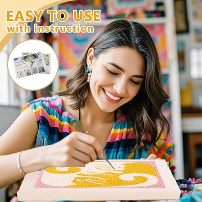 DOODLREAM Hug Cats Punch Needle Kit for Beginner, 9.4"x9.4" Cute Animal Punch Stitching Craft Set, DIY Embroidery Starter with Printed Frame, Instruction, Threader, Yarn, Pinch Needle - Image 3