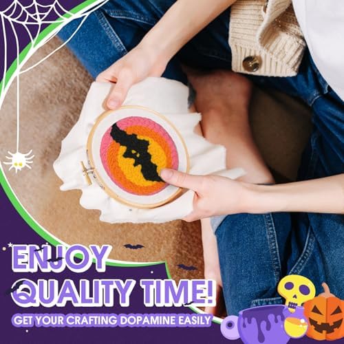 yuegool 6PCS Enchanted Oddities Punch Needle Coasters Kit – Easy DIY Embroidery Kit for Beginners, Adults & Kids | Includes Patterns, Tools, Yarns, Hoop, Instructions, Coaster Holder - Image 3