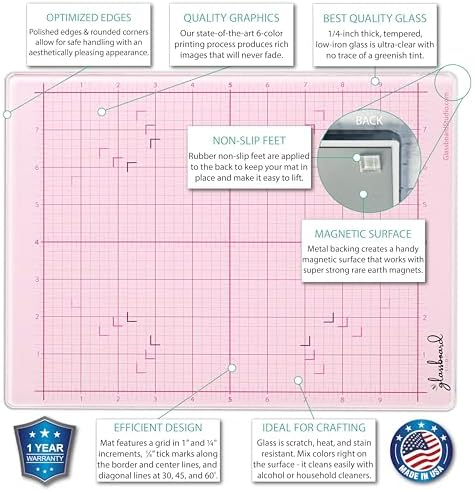 GLASSBOARD STUDIO Glass Craft Mat - Magnetic, Heat & Scratch Resistant - For Crafting, Cutting, Painting, Mixed Media Artwork - Grid Lines, Non-Slip Rubber Feet (Blush 9"L x 12"W) - Image 2