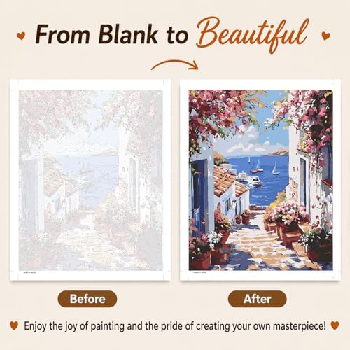 AUKELHJ Paint by Numbers Kit for Adults Beginner, Seaside Town, 16X20 Inch - Image 4