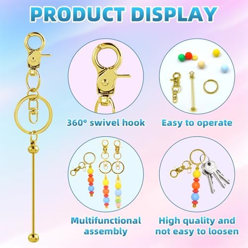 20 Pcs Beadable Keychains Bulk Kit – DIY Keychain Making Supplies with Metal Blanks for Crafts, Jewelry, Charms, Custom Projects – Blank Chain Bars for Beaded Keychain Design (Golden) - Image 3