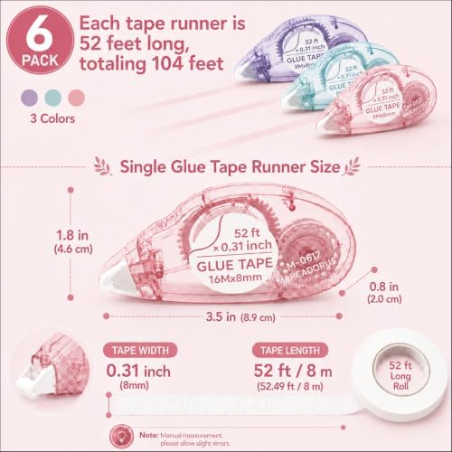 MARCADORUS Double Sided Tape Roller, Scrapbook Glue Tape 6 Pack, Extra-Long - Image 3