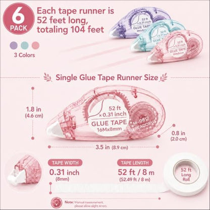 MARCADORUS Double Sided Tape Roller, Scrapbook Glue Tape 6 Pack, Extra-Long - Image 3