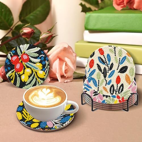 DOTZSO 8PCS Flower Diamond Art Painting Coaster Kit w/Cork Pad Holder 4" x4 - Image 4
