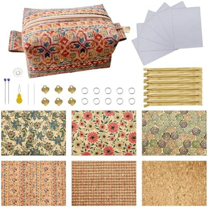 AOUXSEEM 6 Set Sewing Zipper Cosmetic Storage Bag Making Kit, Printed Cork Fabric DIY Small Pouch Bag Crafts Supplies for Beginners Women Girls Learning to Sew by AOUXSEEM