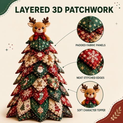 Wakczshy DIY Quilted Christmas Tree Kit, 3D Quilt Kits for Beginners, Elf - Image 3