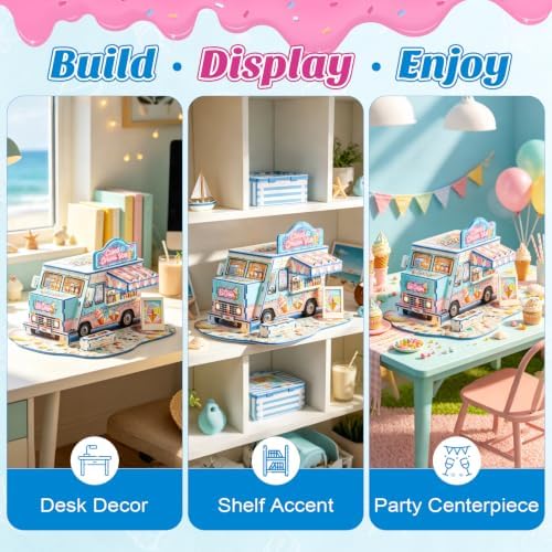 3D Puzzle for Adults, Ice Cream Van Miniature Model Kit with 277 Pieces, DIY Building Craft Kit, Colorful Summer Beach Decoration Display, Home Decor Gift for Teens Family & Friends - Image 7