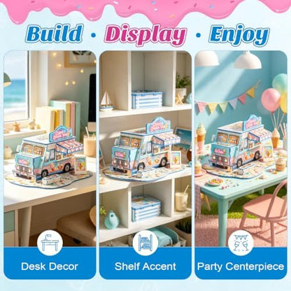 3D Puzzle for Adults, Ice Cream Van Miniature Model Kit with 277 Pieces, DIY Building Craft Kit, Colorful Summer Beach Decoration Display, Home Decor Gift for Teens Family & Friends - Image 7