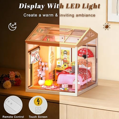 DIY Japanese Bedroom Miniature House Kit, LED Light Mini Dollhouse Kit for Adults and Teens, with Roof & Dust Covers, Tiny House Gifts for Kids and Adults - Image 3