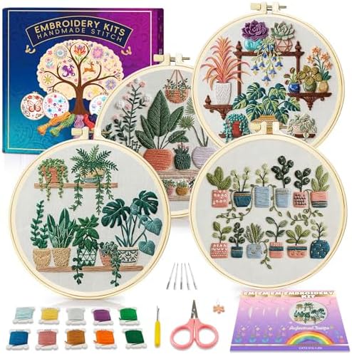 Huacan Embroidery Kit for Adults Beginners with 4 Hoops & Gift Box by Home