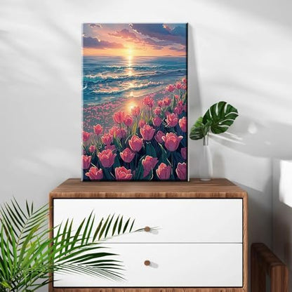 ATDMS Paint by Numbers Kit for Adults with Easel DIY Tulips Adult Paint by Number Kits on Canvas Framed Oil Painting Kits for Wall Hanging Home Room Decor 7.87x11.81 Inch - Image 5