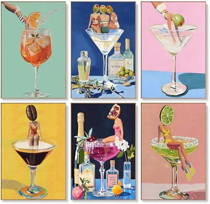 Offito 6 Pack Paint by Numbers Kit for Adults, Funny Cocktail, 8x12 Inch by Offito
