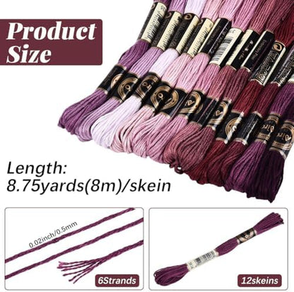 12 Skeins 105 Yards 6 Strands Dark Purple Friendship Bracelet String Embroidery Floss Yarn Gradient Variegated Cross Stitch Bulk Cord Thread Set for Sewing Making Knitting DIY Crafts Supply - Image 2
