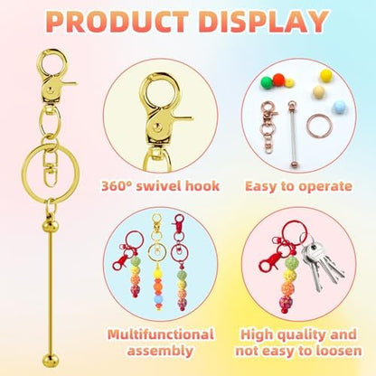 24 Pcs Beadable Keychains Bars bulk - 12 Colorful DIY Metal Beaded Keychain Making Kit + 12 Bags Included, Bead Keychain Supplies,Blank Key Chain, Perfect for Women, Men, Mother's Day, Birthday Gift - Image 3