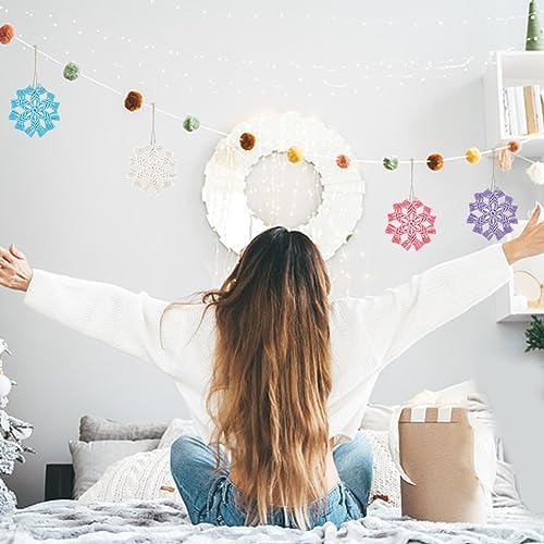 INFUNLY 4 Set DIY Macrame Snowflake Kit Boho Christmas Flower Macrame Ornaments Macrame Wall Hanging Winter Macrame Snowflake Hanging for Christmas Home Birthday Wedding Party Decor - Image 6