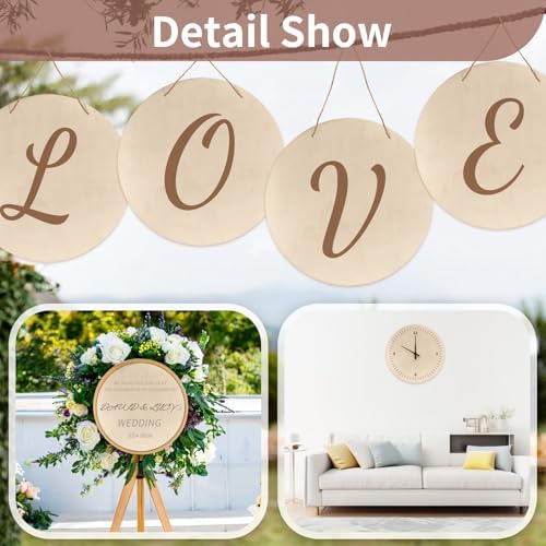 12 Inch Unfinished Wood Circles for Crafts, Wood Rounds Plaques for Cricut Crafts, Wooden Discs for Door Hanger Sign, Painting, Wood Burning, Christmas Home Décor(4Pcs Circle with Holes) - Image 3
