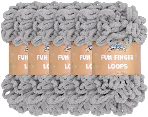 JubileeYarn Fun Finger Loops Yarn - Light Grey - 5 Skeins by BambooMN