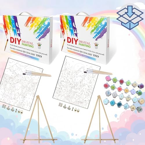 BAISITE Paint by Numbers Kit for Adults Beginners,8" Wx12 L 2 Pack Canvas for Painting Kits for Adults in Colorful Box 7172-ALREADY Framed - Image 3