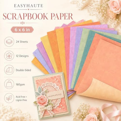 Vintage Scrapbook Paper 6x6 Double Sided, Retro Patterned Paper Pack - Decorative Craft Cardstock & Scrapbooking Supplies for Card Making, Junk Journal Ephemera, Mini Albums, 24 Sheets - Image 2