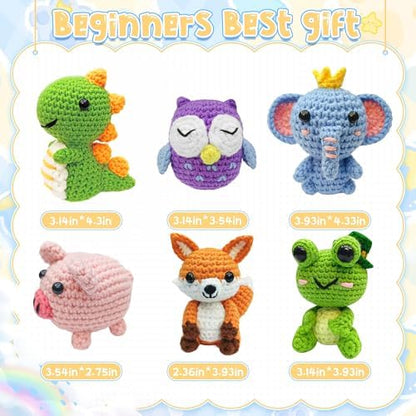YHOYUJIA 6Pcs Crochet Kit for Beginners, 2026 DIY Craft for Adults, Great Gift for Crochet Lovers, Crocheting Animal Kits with Step by Step Videos,Yarn,Crochet Hook,Birthday Holiday Gift - Image 3