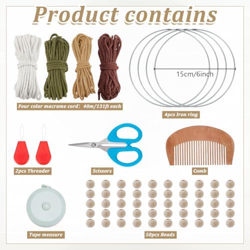 FREEBLOSS 4 Set Tree of Life Macrame Kit for Beginners DIY Macrame Wall Hanging Kit with Instructions Boho Tapestry Home Decor for Living Room Bedroom - Image 2