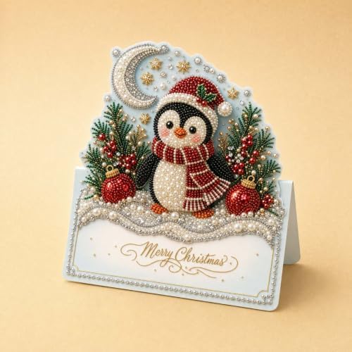 Christmas Diamond Art Greeting Cards Kit for Adults, 6 Pcs DIY Diamond Painting Christmas Cards with Envelopes, 3D Pearl Rhinestone Merry Christmas Card Making Craft, Handmade Holiday Gifts - Image 7