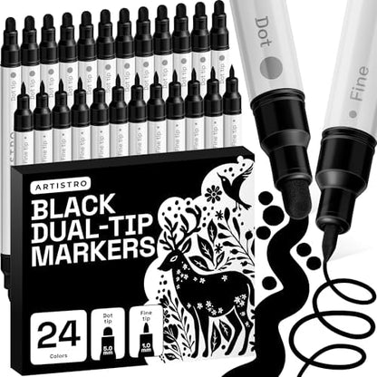 ARTISTRO Black Dual-Tip Acrylic Paint Marker Pens - Set of 24 by ARTISTRO