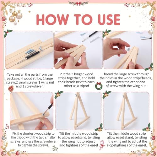 YooNotee 6 Pack Christmas Paint by Numbers Kit for Adults Nordic Winter Theme Canvas Painting Set 8 x 8 Inch with Acrylic Paints Brushes Easels, Holiday DIY Art Craft - Image 5