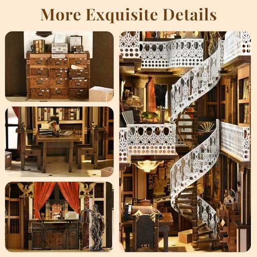 MiniCity Book Nook Kit, DIY Dollhouse Booknook, Book Nook Miniature Kit for Bookshelf Insert Decor Crafts for Adults Teen Halloween, 3D Wooden Puzzle with Led Light (Law Library) - Image 3