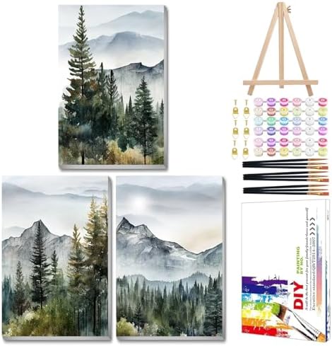 Mandun Landscape Paint by Numbers Kit for Adults, 3 Pack, 7.8x11.8 inch by MANDUN