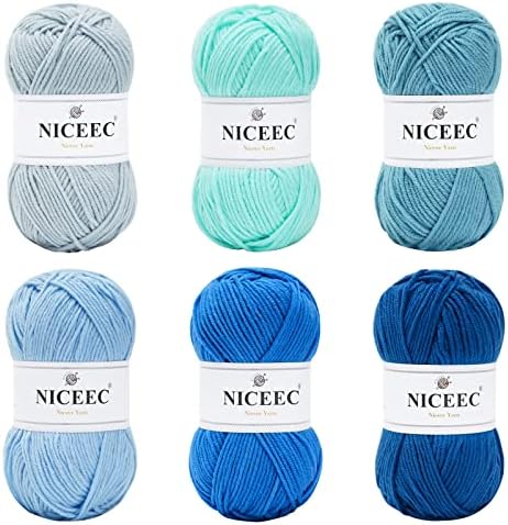 NICEEC 300g Soft Assorted Colors Yarn 100% Acrylic 870yds -Blue Series by NICEEC