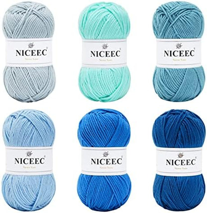 NICEEC 300g Soft Assorted Colors Yarn 100% Acrylic 870yds -Blue Series by NICEEC