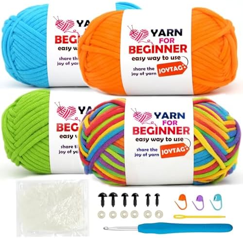 4 Pack Rainbow Beginner Crochet Yarn for Crocheting and Knitting Multicolor Cotton Crochet Yarn for Beginners(Rainbow 01) by JOYTAG