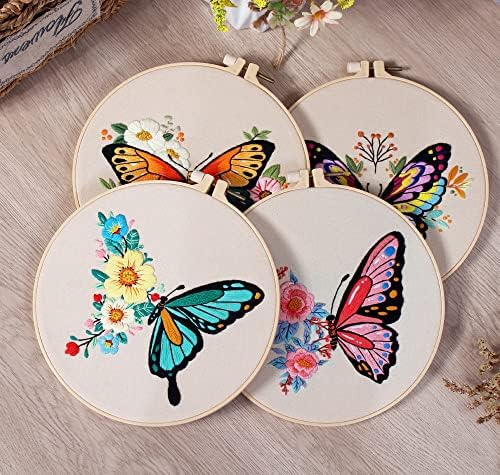 Konrisa Embroidery Kits with Butterfly Flower Pattern, Stamped Embroidery Starter Kit for Beginners Adults Needlepoint Kits Include Embroidery Fabric Embroidery Hoop Threads and Needles,Set of 2 - Image 5