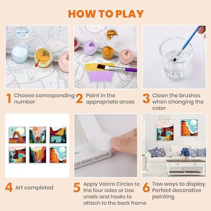 Bowetile 6 Pack Framed Paint by Numbers Kit for Adults Beginner, Landscape Adults' Paint-by-Number Kits on Canvas, Easy Acrylic Number Painting Kits for Home Decor Gifts, 8x8in - Image 7