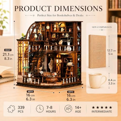 Book Nook Kit-DIY Miniature House for Adult and Teen Beginners, 3D Wooden Library Dollhouse with LED Light, Bookshelf Decor (Basque Study) - Image 3