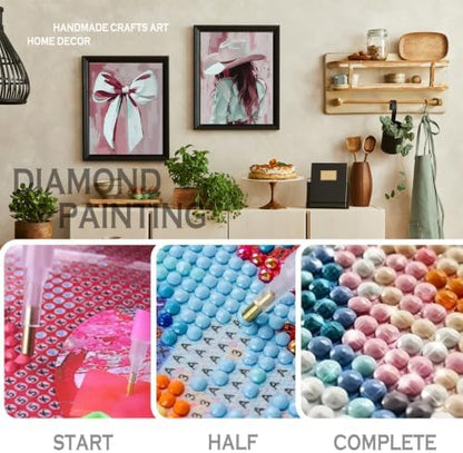 sdfkmlcdl Pink Western Cowgirl Diamond Art Kits for Adults, Rustic Country Cowgirl Boots Horse Bow Full Drill Diamond Painting Kits for Adults Beginners 4 Pack, 12x16 Inch - Image 4
