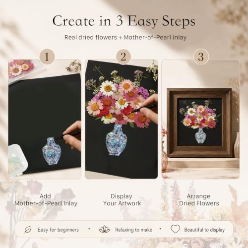 Framed Dried Flower DIY Craft Kit with Mother of Pearl Inlay, Pressed Flower Art Kit with Wooden Frame, Handmade Floral Wall Decor & Gift for Adults and Beginners - Image 6