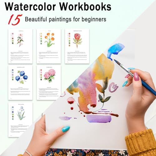 Watercolor Workbooks for Adults Beginners & Teens, 16 Colors 15 Beautiful Paintings, Pre-Outlined Designs, Easy Watercolor Art Book（Rose Flowers） - Image 2