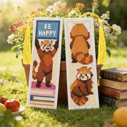 INFUNLY Red Panda Cross Stitch Bookmark Set Reading Pandas Stamped Embroidery Bookmark Kit Sleeping Red Panda Needlepoint Bookmarks Kit DIY Embroidery Bookmarks for Book Lovers Craft Gift - Image 6