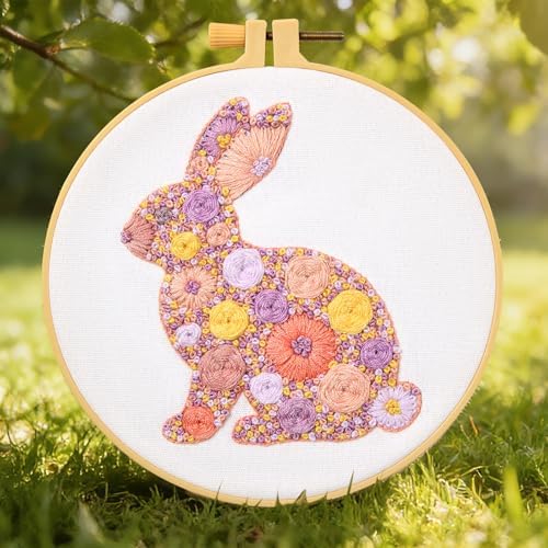 Easter Embroidery Kits for Beginners Adults, Flowers Bunny Embroidery Kits, Hand Stamped Cross Stitch Kits for Beginners Adults & Women Easter Gifts, Entire Set of Embroidery Supplies & Video Tutorial - Image 7