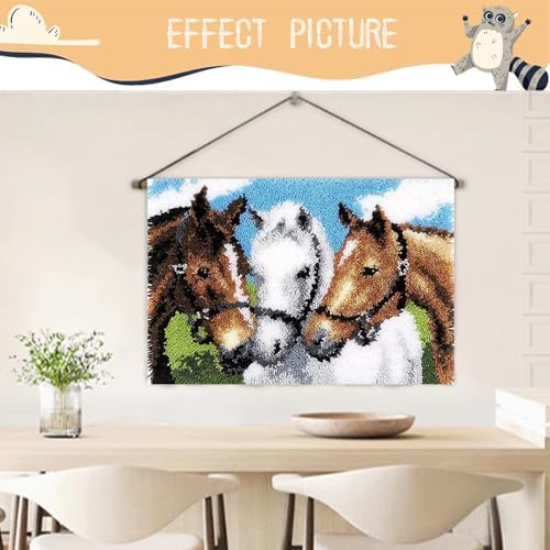 EMISTEM Three Gentle Horses Latch Hook Kits for Adults Beginners, 20“ X 15" - Image 4