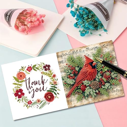 Christmas DIY Diamond Greeting Cards Set, 5D DIY Diamond Art Painting Christmas Style Greeting Card, DIY Christmas Card Making Kits for Family Friends Handmade Gift-#18-Cardinal - Image 5