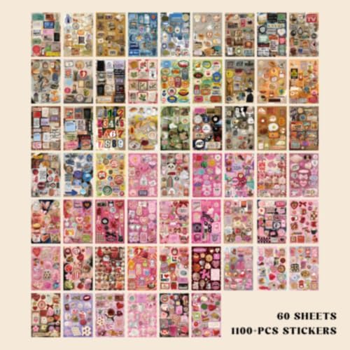PRSTINCOL Vintage Sweetheart 2 in 1 Sticker Book Set, Includes Vintage and Sweetheart Each 30 Pages of Ephemera Stickers, Aesthetic Junk Journaling Supplies for Scrapbooking Adults,8.3 by 5.5 Inches - Image 3