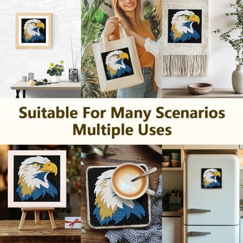 Doodlream Bald Eagle Needle Kit for Beginner, 9.4"x 9.4" Majestic Bird Punch Stitching Craft Set, Color DIY Embroidery Starter with Printed Frame, Instruction, Threader, Yarn, Pinch Needle - Image 5