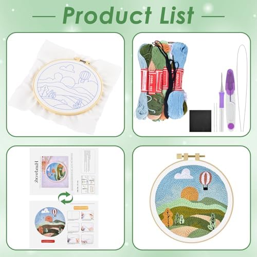 ERKOON Punch Needle Kit Adults Beginners, DIY Easy Landscapes Embroidery Set for Starter Art Craft, Needling Punch Project with Patterns, Tools, Yarns, Hoop, Instruction (Spring) - Image 2