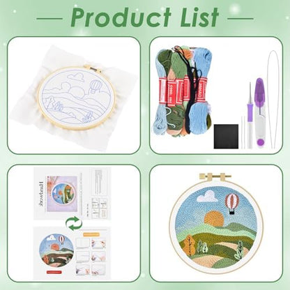 ERKOON Punch Needle Kit Adults Beginners, DIY Easy Landscapes Embroidery Set for Starter Art Craft, Needling Punch Project with Patterns, Tools, Yarns, Hoop, Instruction (Spring) - Image 2