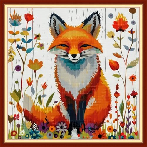 Joyhoor Stamped Cross Stitch Kits for Beginners, Needlepoint Kits for Adults, 11CT Counted Embroidery Kits-Colorful Fox 18x18 inchs by JoyhoorCrossStitchKits