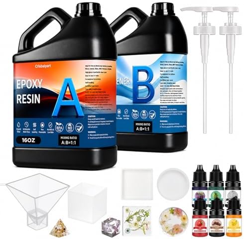 Epoxy Resin 32OZ Non-Yellowing Crystal Clear Bubble-Free Fast Cure Casting Resin Kit for Jewelry Making River Table Coaster Tumbler Mold Casting Flower Preservation 1:1 Ratio by Unknown