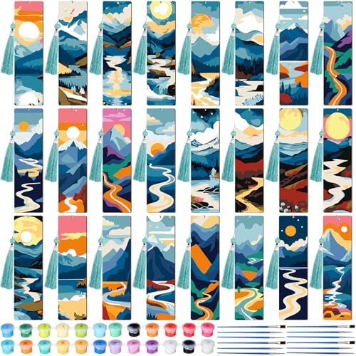 Kosiz 24 Pcs Mountain Paint by Number Kit for Adult Wood Bookmark by Kosiz